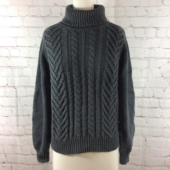 Women’s Land’s End Drifter Gray Long Sleeve Cable Knit Turtleneck Sweater - MP - Picture 1 of 8